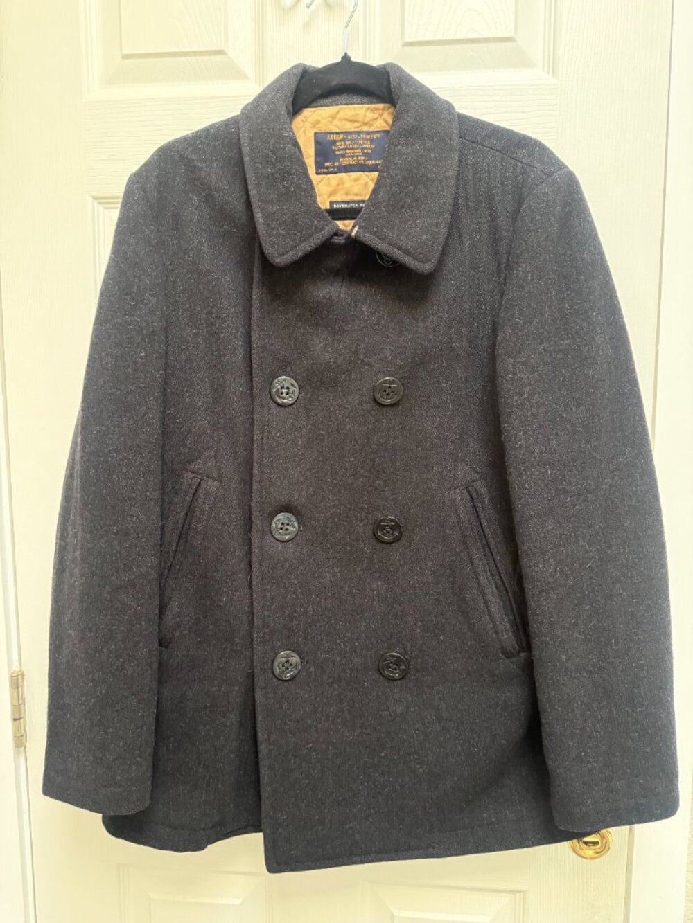 J CREW MEN SMALL BAYSWATER 100% WOOL PEACOAT CHARCOAL VERY NICE THINSULATE